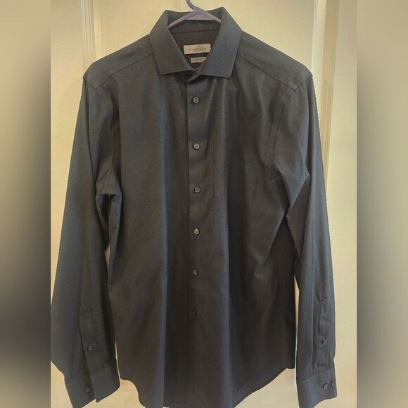 ck Calvin Klein Slim Fit Non-Iron Black Dress Shirt - 15.5 Neck / 34–35 Sleeve - Picture 1 of 5